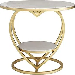 Vought Store Round 2 Tier Heart Shaped Coffee Table Tea Table Sofa Side Table Snack Table for Living Room Bedroom Drawing Room Or Office (Gold White) image 3
