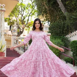 rajenterprises Floral Print Viscose Rayon Stitched Anarkali Gown image 3