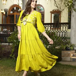 stylum Women Fit and Flare Light Green Maxi/Full Length Dress-picture-11