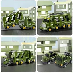 budetto 5-in-1 Friction Powered Double Decker Truck Toy Set with Music Light Small Cars image 5
