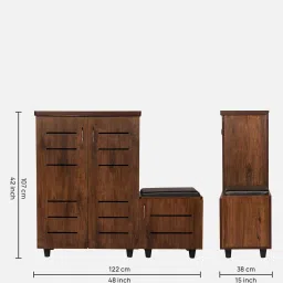 solace craft Clovis Shoe Rack With Seating In Classic Walnut Finish image 2