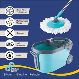 flipkart smartbuy Bucket Spin Mop Floor Cleaning and Mopping System2 Microfiber Refills,Aqua Green Bucket, Mop, Mop Set image 4