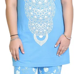 love london Women Top & Pyjama Set Light Blue Printed image 1