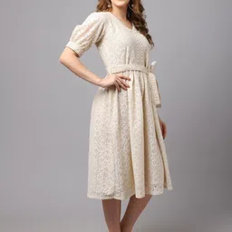 tulsattva Women A-line White Midi/Calf Length Dress image 4