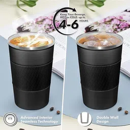 kavana Black cup Insulated Cup - Stainless Steel Travel Cup with Rubber 500 ml Flask image 5