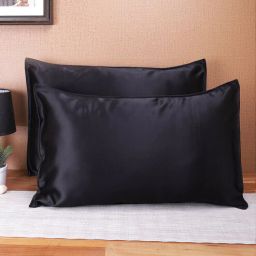 Black Solid 210TC Satin 17 x 27 Inches Pillow Covers (Set of 2) by The Conversion-picture-9