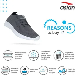 Asian Easywalk-08 sports shoes for men | Latest Stylish Casual sneakers for men | running shoes for boys | Lace up lightweight grey shoes for running, walking, gym, trekking, hiking & party Running Shoes For Men image 3