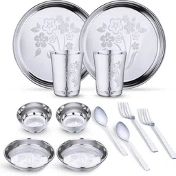 limetro steel Pack of 12 Stainless Steel Laser Printed (Serves 2) Dinner Set-picture-23