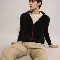 campus sutra Men Self Design High Neck Black Sweater-picture-27