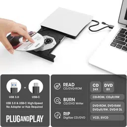 VOOCME USB 3.0 External CD/DVD Drive – Portable Slim DVD +/-RW Superdrive External DVD Writer image 3