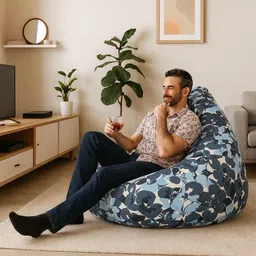 style homez 4XL Classic Cotton Canvas Floral Printed Teardrop Bean Bag With Bean Filling image 2