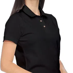 roarers Women Solid Polo Neck Cotton Blend Black T-Shirt image 3