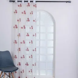 parda online Maroon & Golden Polyster Floral 9ft Sheer Eyelet Window/Door (1 Pc)-picture-33