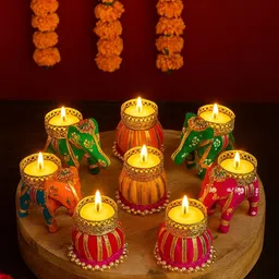 the india style Rajasthani Handmade Elephant Tealight Holder/ Candle Stand /Diya/Diwali Diya Candle image 1