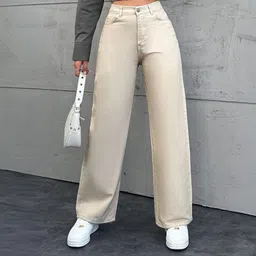 clothfyin Women Regular High Rise Beige Jeans image 1