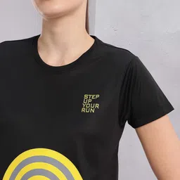 hrx by hrithik roshan Women Printed Round Neck Polyester Black T-Shirt image 2