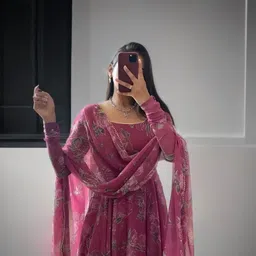 mbi creation Floral Print Crepe, Georgette Stitched Anarkali Gown image 2