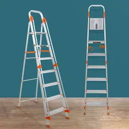 plantex Secura Aluminium Foldable 7 Step Ladder with Safe Hand Rail - (Orange-Silver) Aluminium Ladder image 4