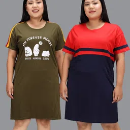 christy world Pack of 2 Women Colorblock Round Neck Pure Cotton Multicolor T-Shirt image 1