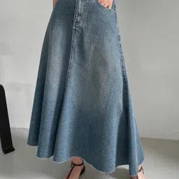 leriya fashion Women Solid Flared Blue Skirt image 3