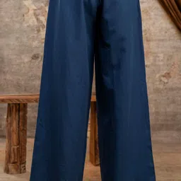 koora Women Relaxed Dark Blue Cotton Blend Trousers image 2