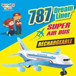 sauva Wonder Toys Air Bus 787 Toy Exciting Full-Body Lights & Sound (Blue & White) image 3