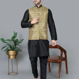 mag Men Dupion Silk Kurta Pyjama Ethnic Jacket Set-picture-10