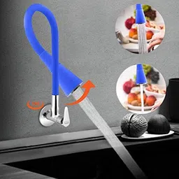 spazio Vignette Flexo SmartBuy Flexible Sink Faucet - Flxo Play (with 360 Degree Flexible Silicon Hose & Dual Flow Pattern) Hot/Cold Water Tap With Wall Flange - Blue Bib Tap Faucet image 4