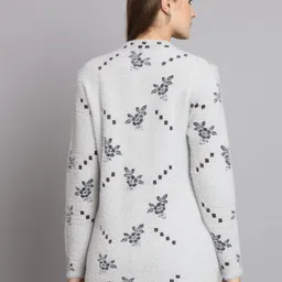 ewools Women Floral Print Round Neck Grey Sweater image 2
