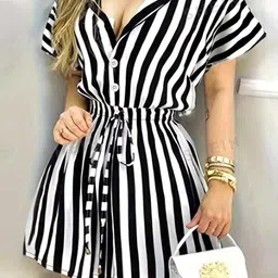manksh Party Flared Sleeves Striped Women Black, White Top image 1