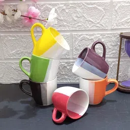 laxmi creation Pack of 6 Ceramic MULTICOLOUR SHED IN U TONE CUP (6 CUPS SET) image 2