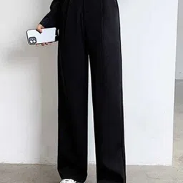 next one Women Loose Fit Black Lycra Blend Trousers image 2