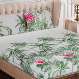 sej by nisha gupta Green Floral 160 TC Cotton Queen Sized Bed Sheets with 2 Pillow Covers-picture-12