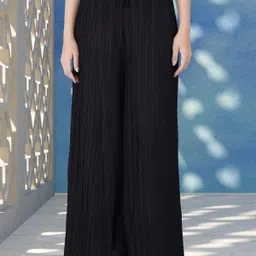 kwsh Women Regular Fit Black Viscose Rayon Trousers-picture-18