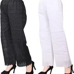 antrue Pack of 2 Women Relaxed Black, White Pure Cotton Trousers image 1