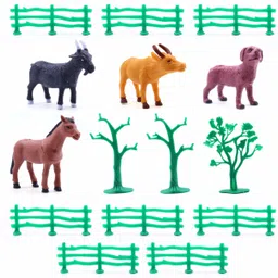 333mart Realistic Farm Animal Set With Tree & Fence for Kids, 15 Piece Plastic Animal image 1