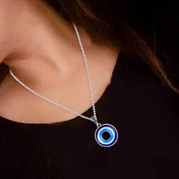 meenaz Evil eye Chain Pendant for Men Black Silver Boys Mens boyfriend gents Boy girls Women Unisex Stainless Steel platinum silver Necklace Chains Locket Valentine Titanium Stylish Pendant-413 image 3