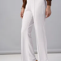 fuback Pack of 2 Women Regular Fit White, Maroon Lycra Blend Trousers image 3