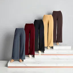firdous Pack of 5 Women Regular Fit Grey Lycra Blend Trousers-picture-14