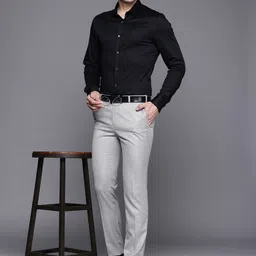 raymond Men Slim Fit Grey Polyester Trousers image 1
