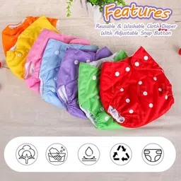 aerex Reusable Daiper for Baby Cotton 7 Diapers & 7 Insert Insert Pads For 0 to 3 Year image 3