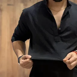 feshopee Men Solid Cotton Blend Straight Kurta image 4