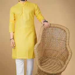 primeicon Pack of 2 Men Solid Cotton Blend Straight Kurta image 5