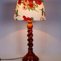 Vicenza Red Fabric Shade Night Lamp With Wood Base By BrightDaisy image 4