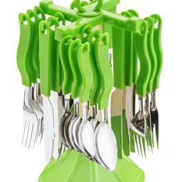 topaz Royal Green Cutlery Set / Spoon Set / Spoon Stand / 24 - Pieces Cutlery set Stainless Steel, Plastic Cutlery Set-picture-36
