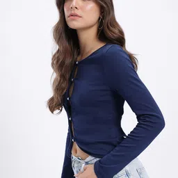 glitchez Casual Regular Sleeves Solid Women Blue Top image 5