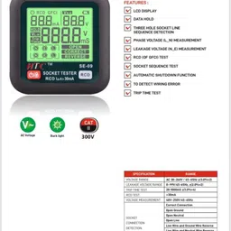 hty HTC SE-09 Socket tester Lcd display, Data hold, Three hole socket line Digital Multimeter image 5