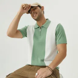 try this Men Colorblock Polo Neck Cotton Blend Light Green T-Shirt-picture-20