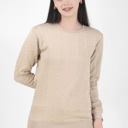 houseofcommon Women Self Design Round Neck Beige Sweater-picture-13