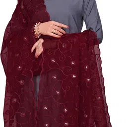 sekmany Organza Embroidered Maroon Women Dupatta-picture-28